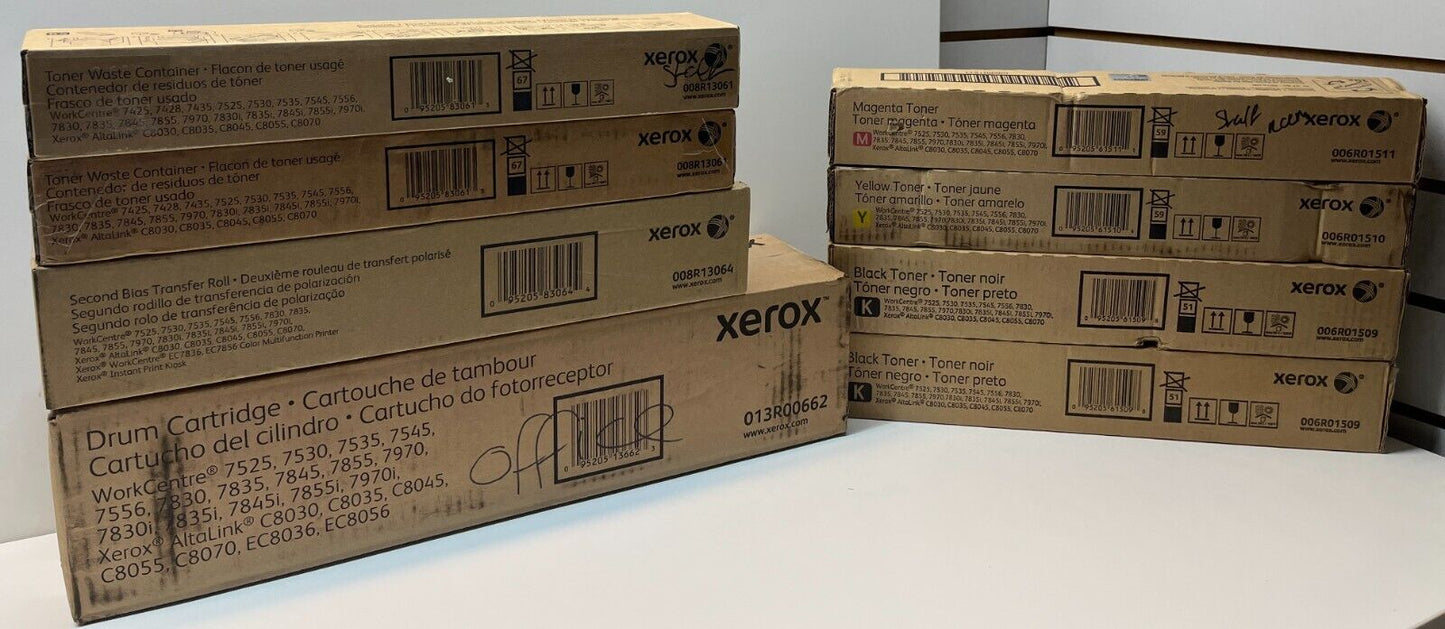 Xerox Job Lot WorkCentre 7525, 7530 & More-K,K,Y,M,2xWaste, Drum & Transfer Roll