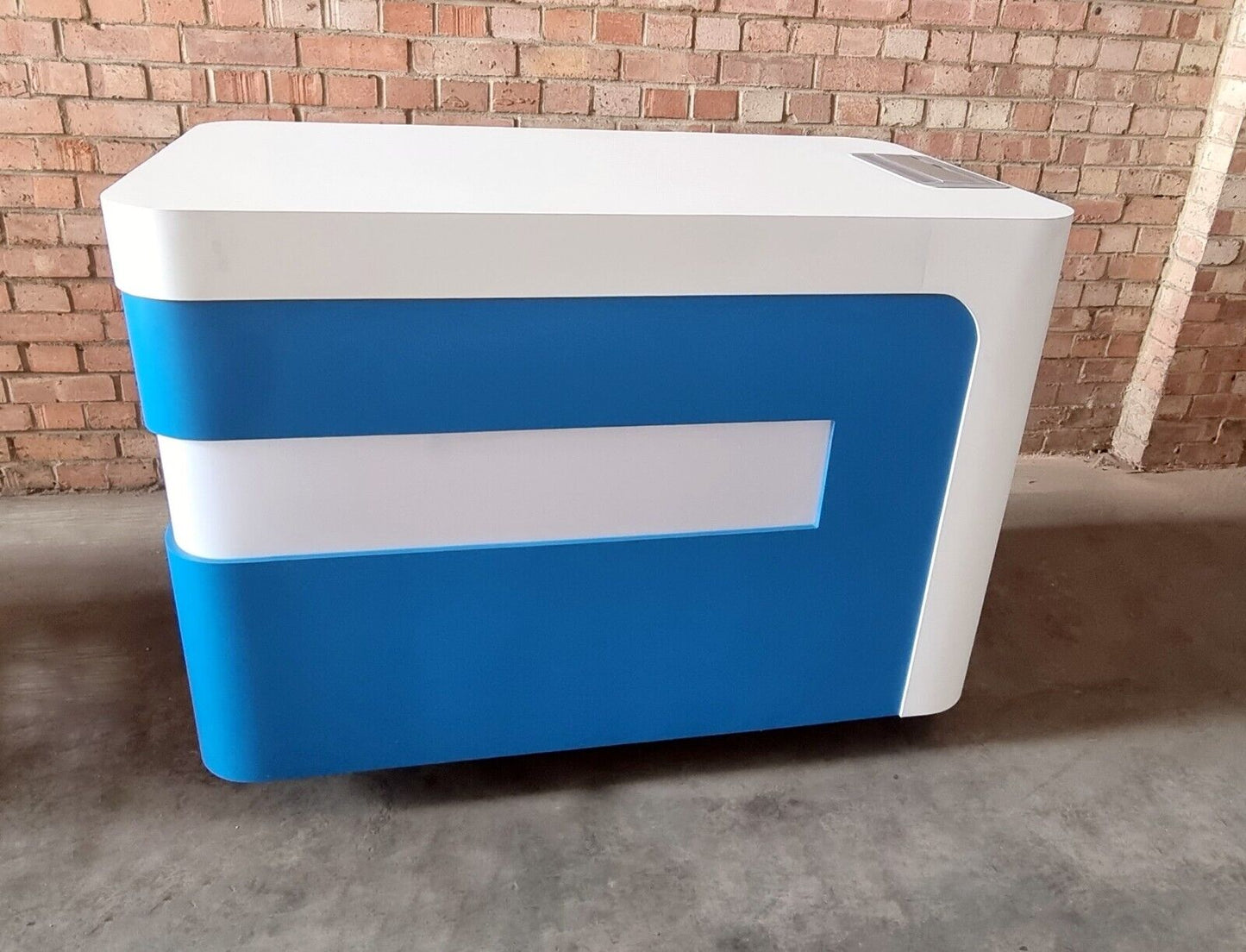 Bespoke Retail Reception Desking White+Blue (4 Units Total)