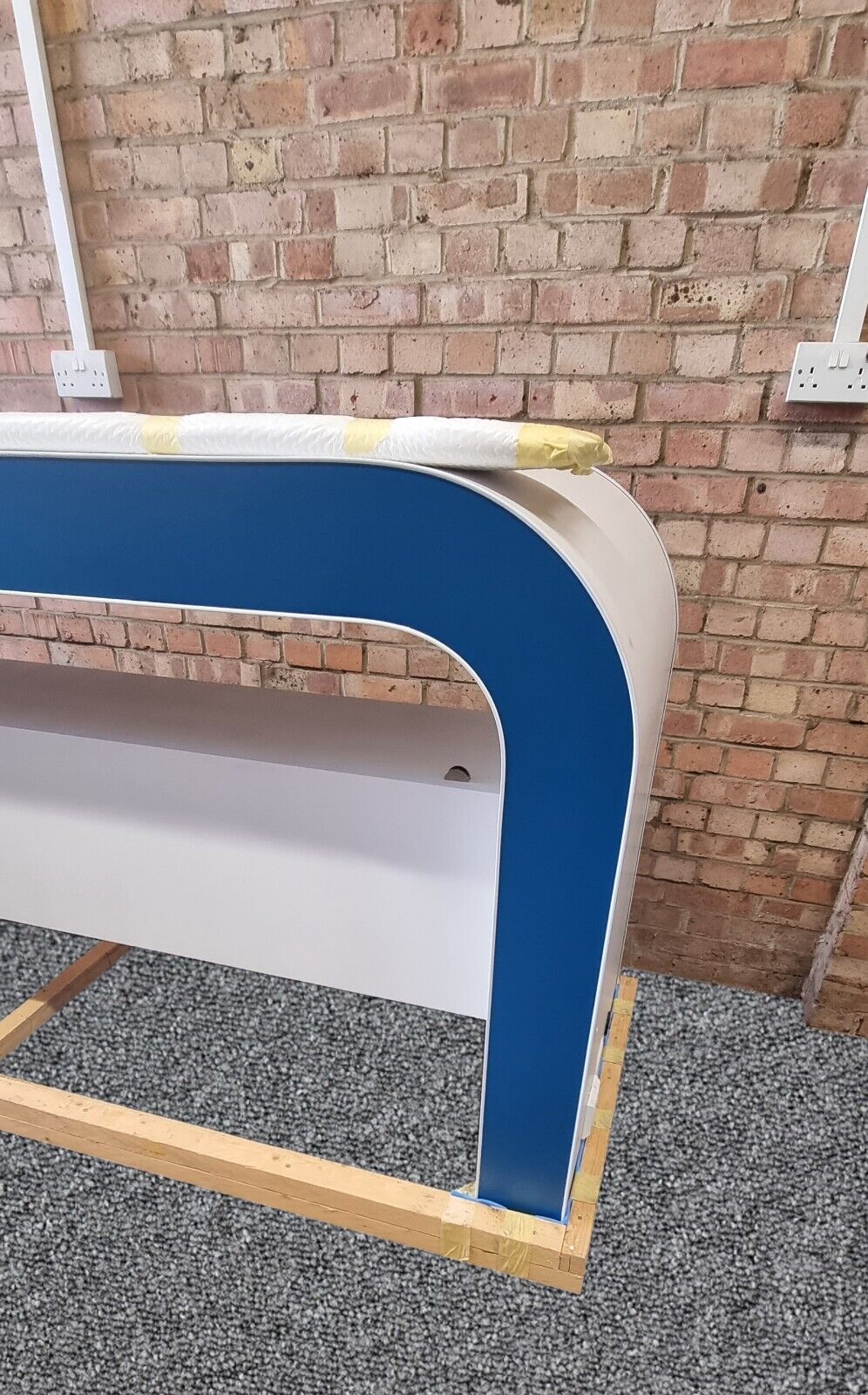 Bespoke Retail Reception Desking White+Blue (4 Units Total)